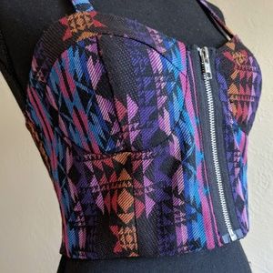 CROPPED AZTEC PRINTED STRAPPY BRALETTE STYLE TOP